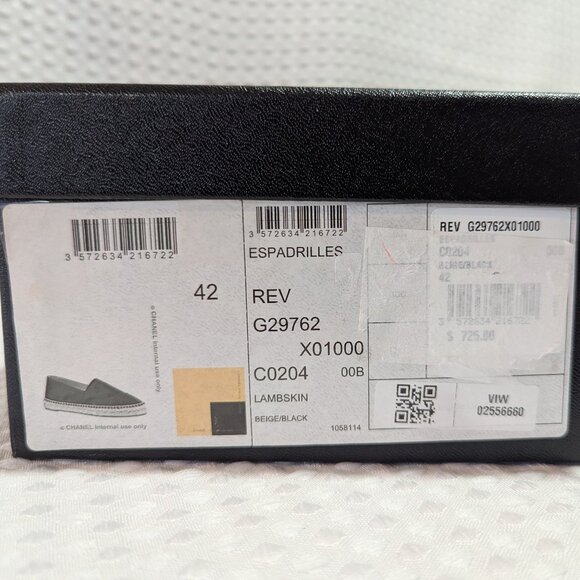 Chanel Espadrilles Beige & Black Lambskin Leather Size 11 - Picture 9 of 11